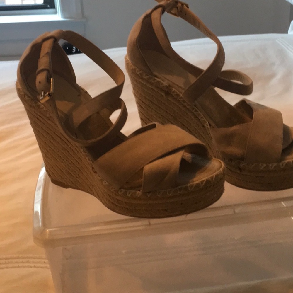 Club Monaco Beige Suede Wedge Sandals
